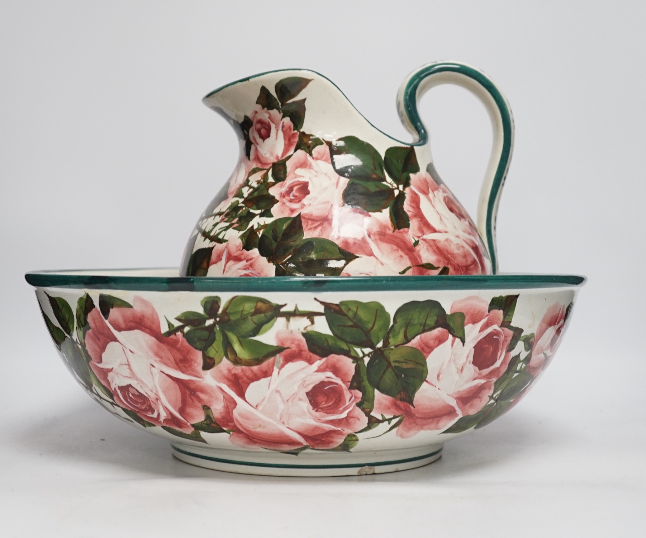 A Wemyss wash jug and basin, decorated with Scottish roses, basin 39.5cm diameter